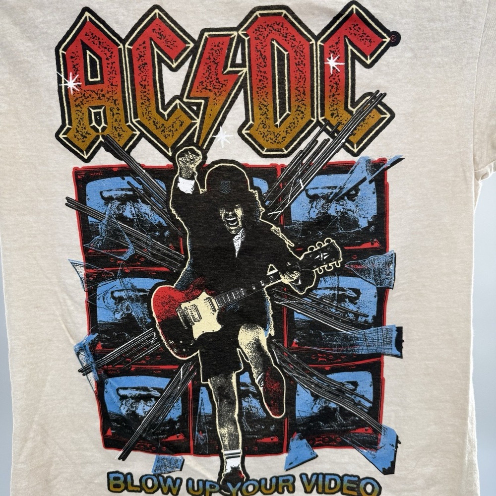 AC/DC Crop Top Graphic T Shirt Women Medium BLOW UP YOUR VIDEO Rock N Roll